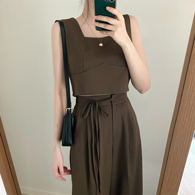 スクエアネック レースパンツのレトロセットアップ　◆3col　YH9432