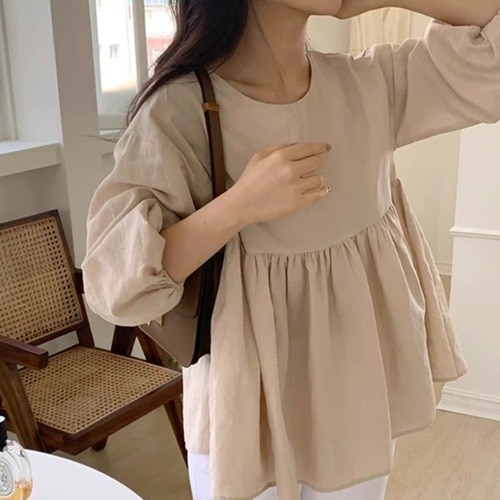 ラウンドネック　バルーンスリーブ　ブラウス  00042