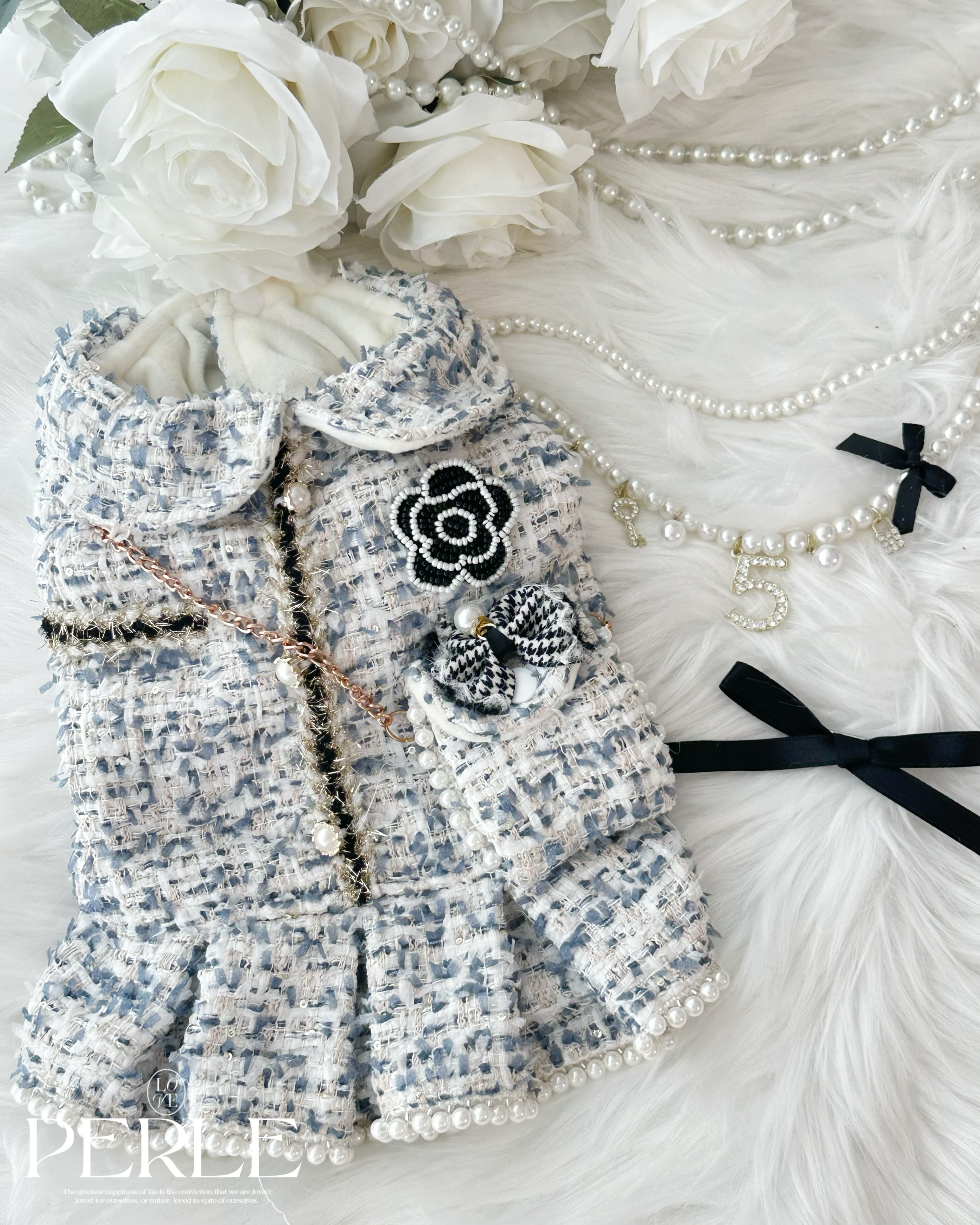 Blue tweed pet dress