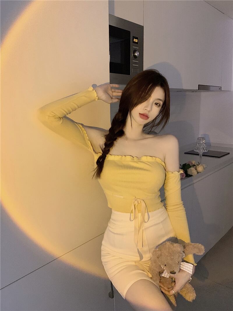 Tシャツ 薄手ショートトップス サマースタイル ロング リボン 夏物 ブラックストロベリース72465049300