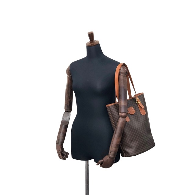 CELINE セリーヌ マカダム ブラゾン型押し レザー トートバッグ ハンドバッグ ブラウン vintage ヴィンテージ オールド ui3dbx