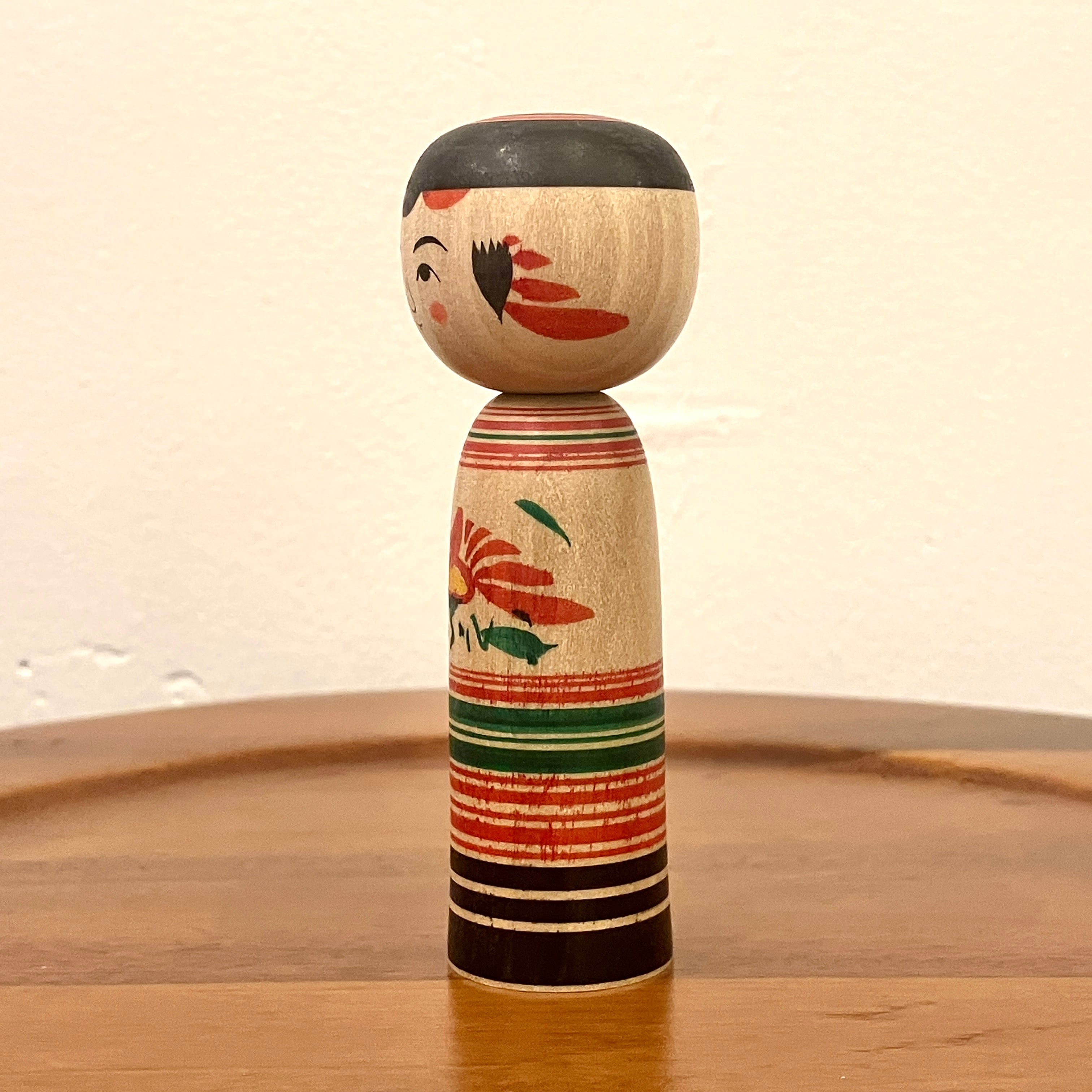 佐藤英之工人：弥治郎系】：こけし ろくろ 赤黄： 9cm N10HyS-43