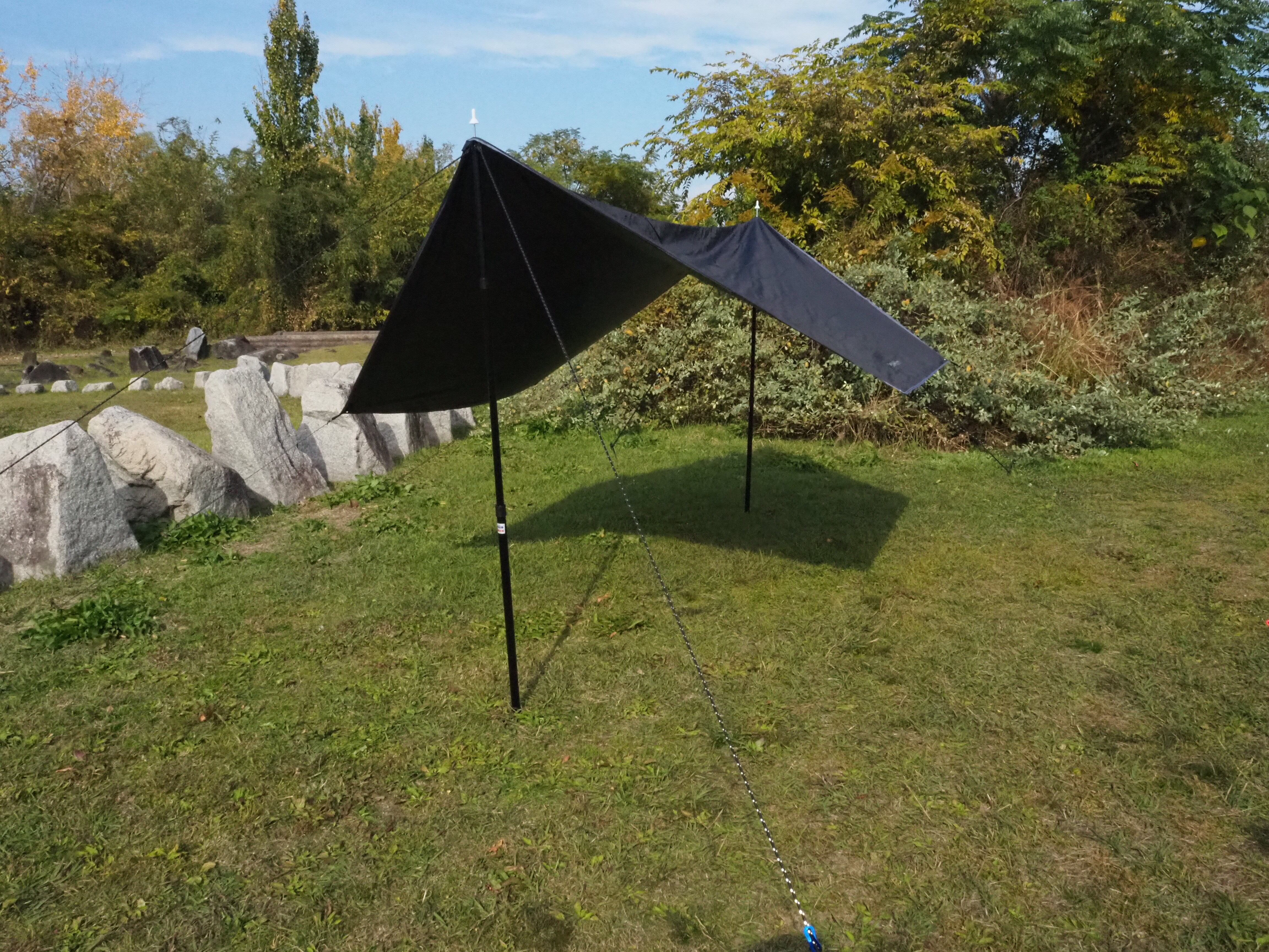 アウトレット ノーブランド リュックに入る ヘキサ タープ グランドシート 約360㎝x280㎝ 1人〜2人用【ブラック】