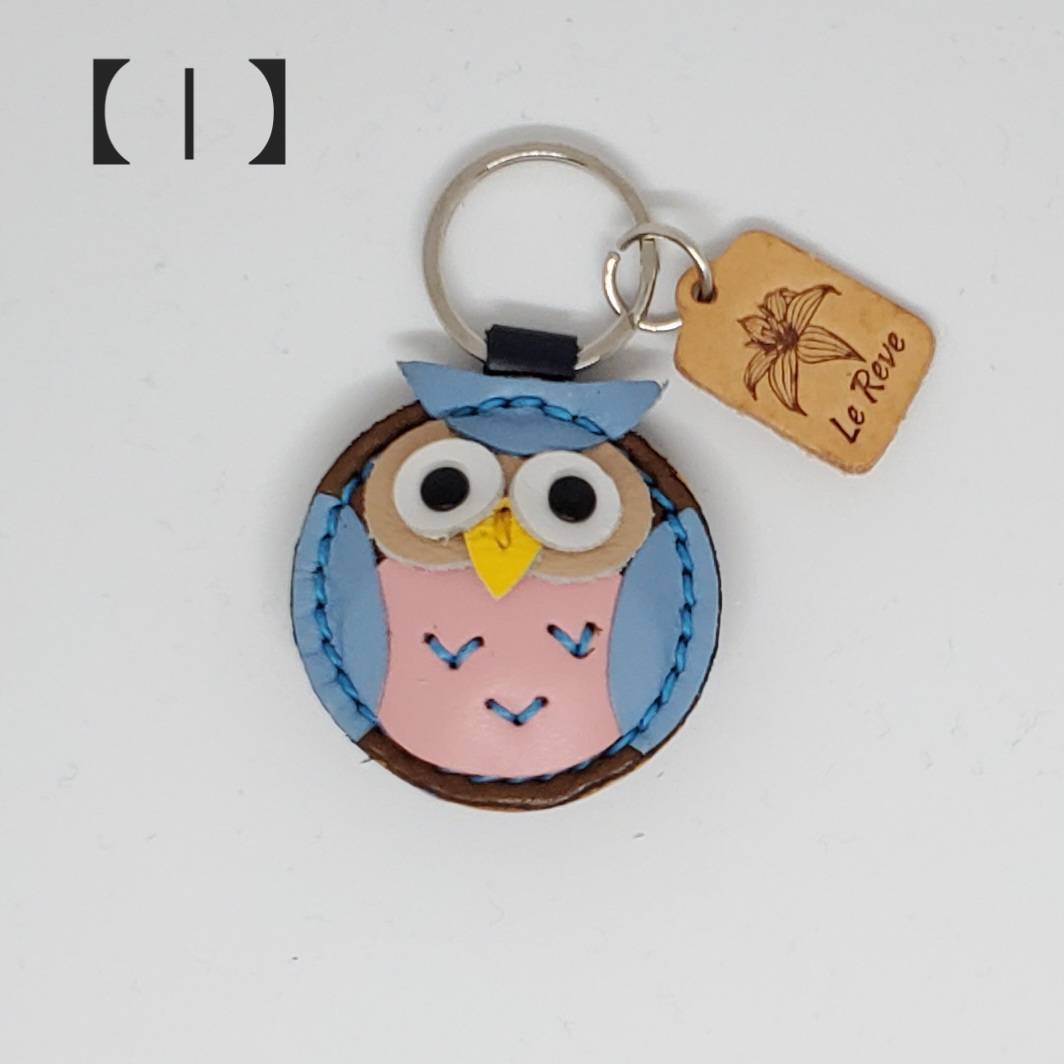 本革 キーホルダー アニマル （フクロウ）動物 梟 レザー ハンド