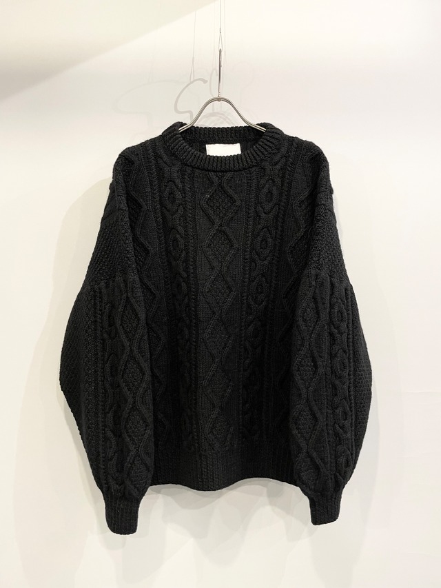 TrAnsference cable knit crew neck sweater - complete black garment dyed