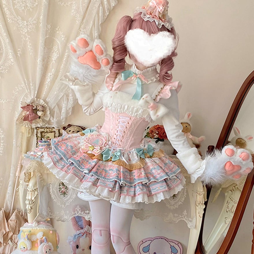 ロリータ jsk 甘ロリ パステルカラー マカロン色 bntセット 甘ロリ カラフルJSK ふわふわ ステージ衣装向け｜WithU | ゴスロリ通販