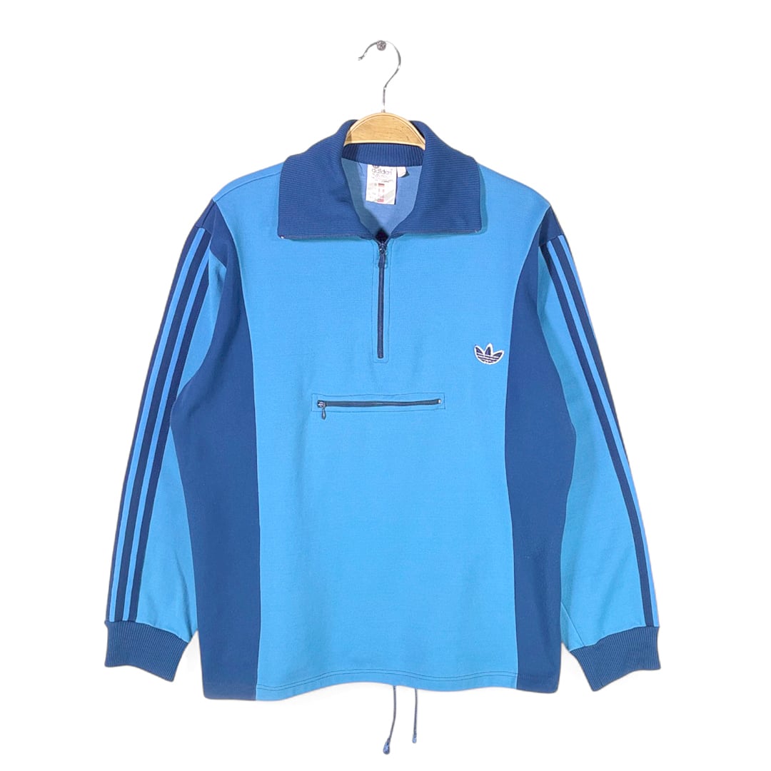 70s アディダス ユーゴスラビア製 ヴィンテージトラックジャケット ジャージ プルオーバー ブルー adidas サイズM相当 古着 @CK0242