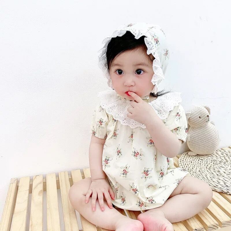 【即納】ラッフルカラーの小花柄ロンパース｜海外子供服｜韓国子供服