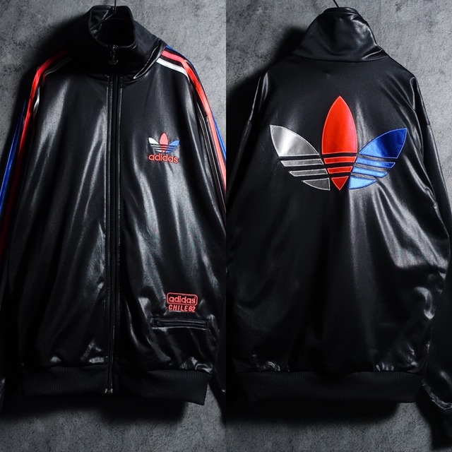 00s “adidas CHILE 62” Black Logo Embroidery & 3 Stripe Design Track Jacket
