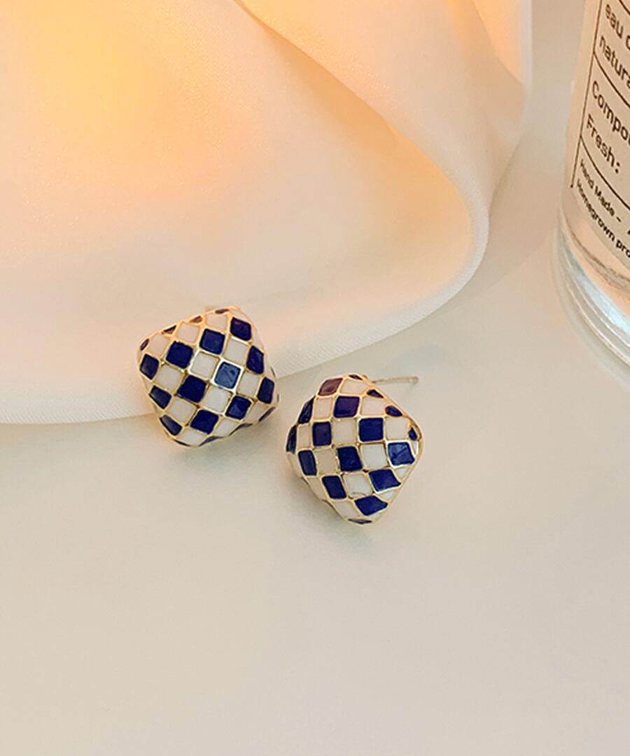 格子柄ピアス【e-70265】