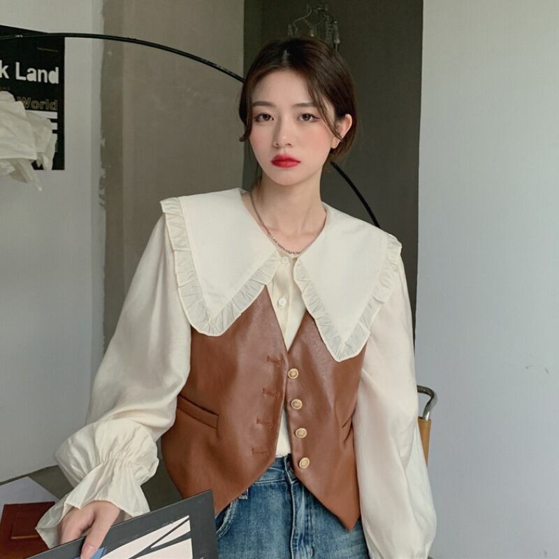 スタイルスタンダードオータムシャツ レザー レトロ 秋物 1号婦人56172879173