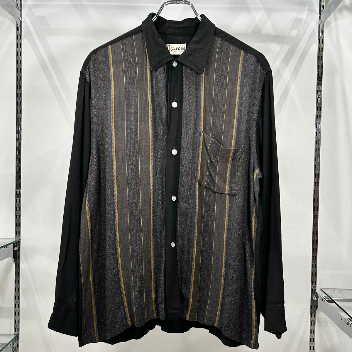60s Biandi Cellini Striped Rayon Shirt 60年代 長袖 ストライプ柄  