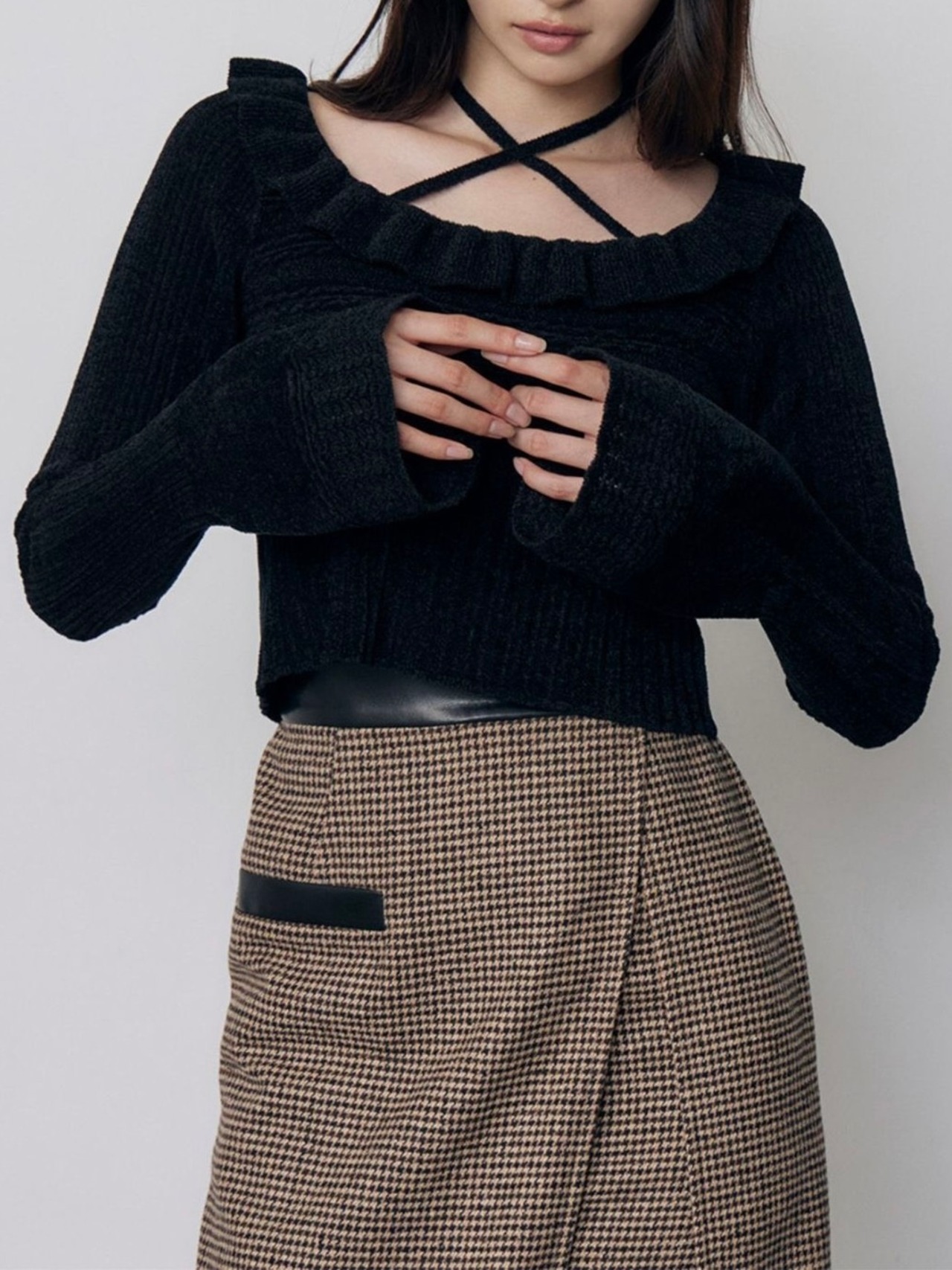 Frill Lace Knit Top / BLACK - 2