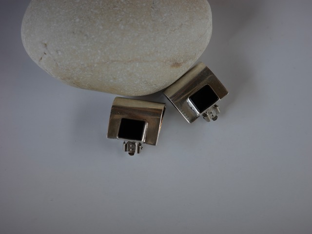 〈vintage silver925〉onyx square earrings
