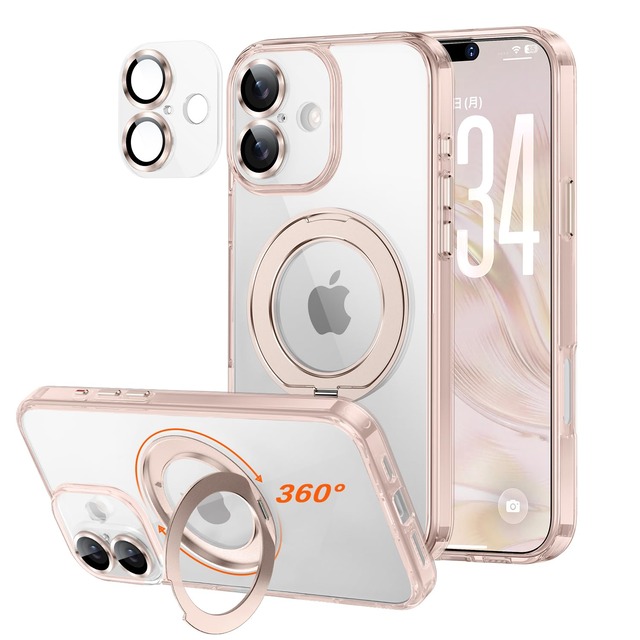 iPhone 17 用 ケース【カメラ全周保護・多機能一体】360度回転スタンド MagSafe対応 縦横両対応 マグネット搭載