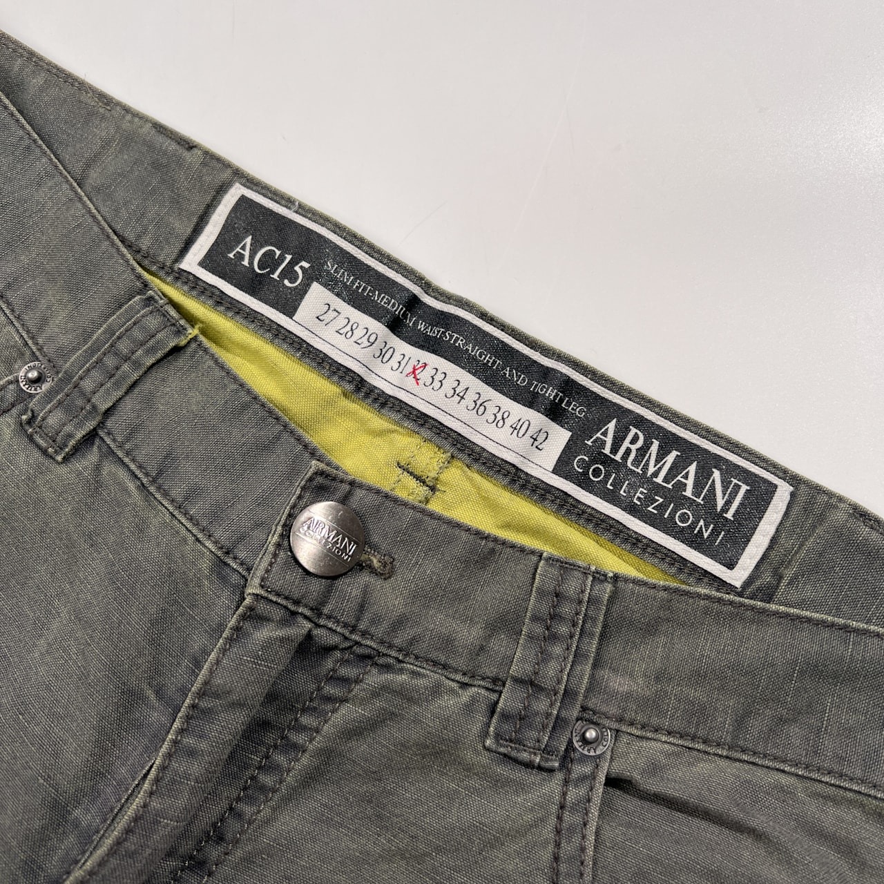 ARMANI COLLEZIONI アルマーニコレツィオーニ AC15 コットン リネン パンツ サイズ 32 /裏蛍光イエロー系/メンズ