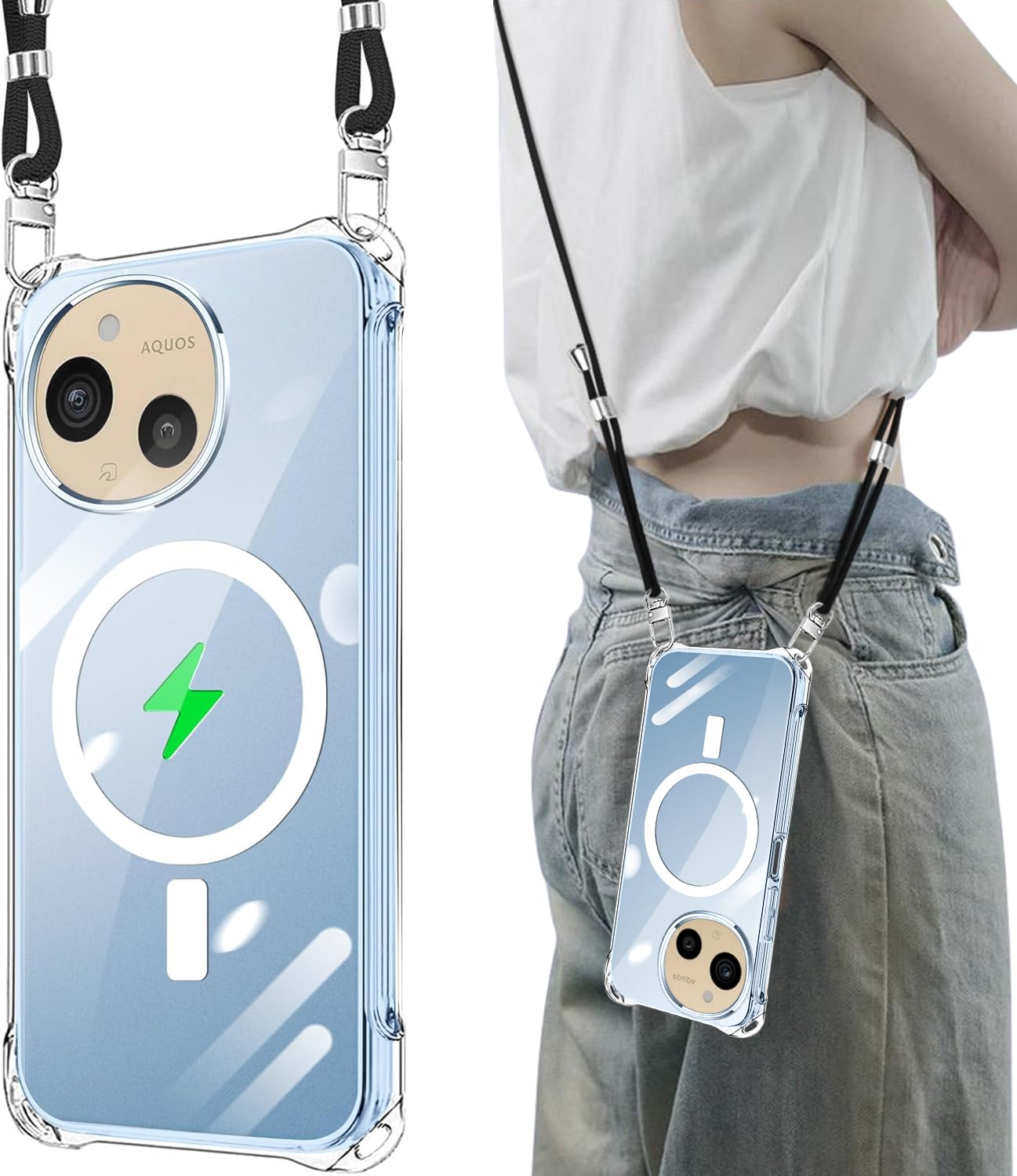 xiusiteli AQUOS Sense 9/Sense 10 用 ケース クリア ショルダー TPU Magsafe対応