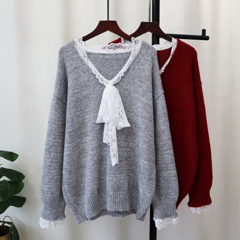 【tops】レース切り替えニットセーター M27167