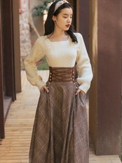 【0211】Plaid Pattern Long Sleeve 2 Piece Set