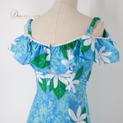 フラダンス 衣装 ワンピース ドレス ブルー系 マカマカ ティアレ柄 ハワイアンプリント MakaMaka アロハ フラ ダンス レッスン 練習 グリーン系 ホワイト系 水色 緑 白 華やか 鮮やか さわやか かわいい おしゃれ 上品 フラダンス衣装 ハワイアンドレス リゾート フラレッスン アロハシャツ オシャレ フラダンスイベント