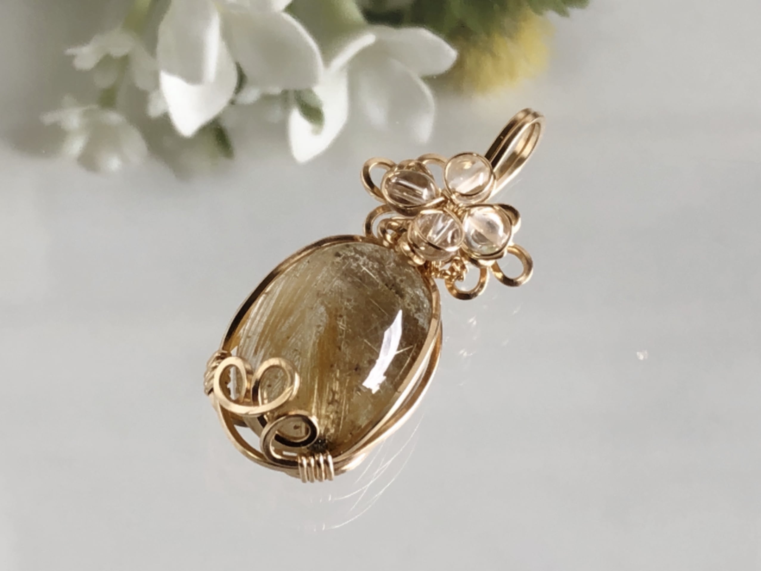 天然石ワイヤーアートジュエリー ルチルクオーツ N-1235 | テソロ