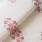 ブロックプリント生地【50cm単位】インド綿 花柄 白×ブラウン×淡ピンク #15923-PK3