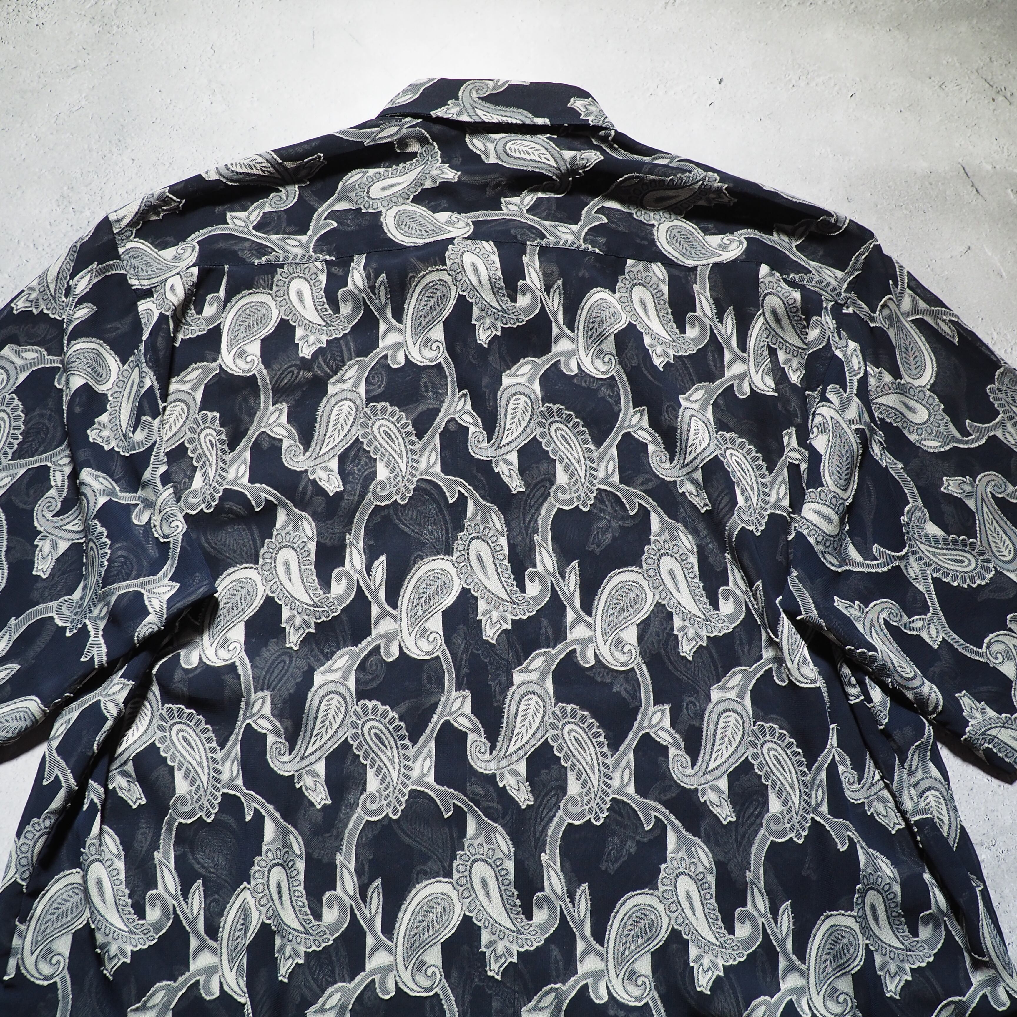 1990s Translucent Paisley pattern embroidery SS Drape shirt