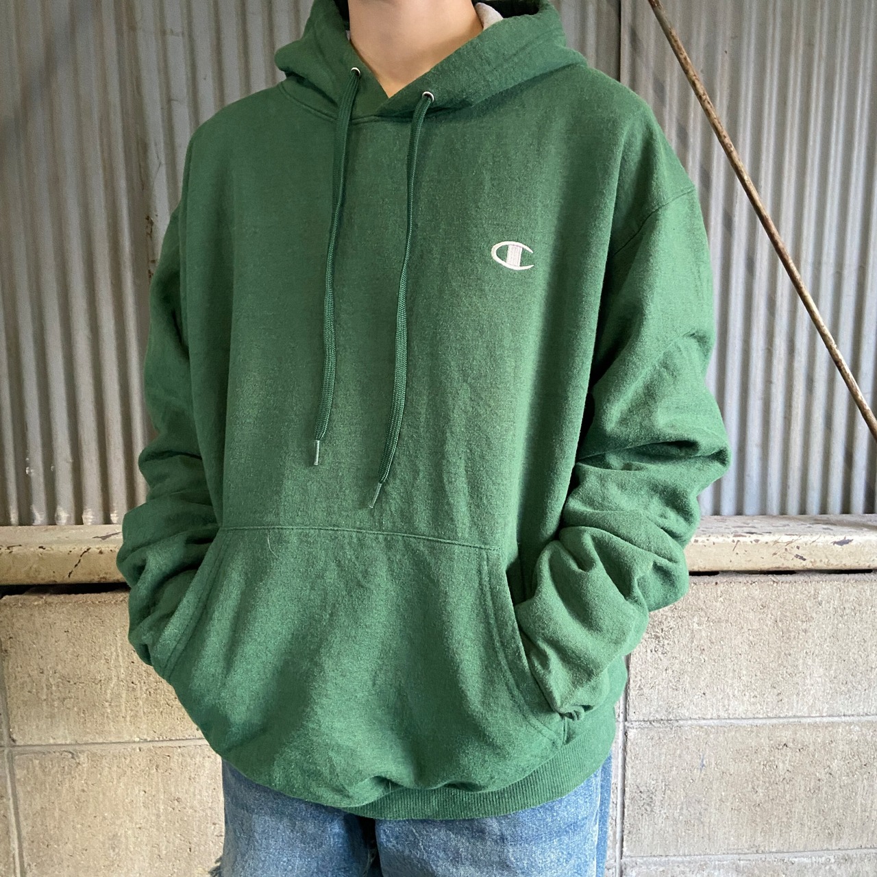 BOTT 刺繍ロゴ ダークグリーン パーカー XLサイズ Champion 