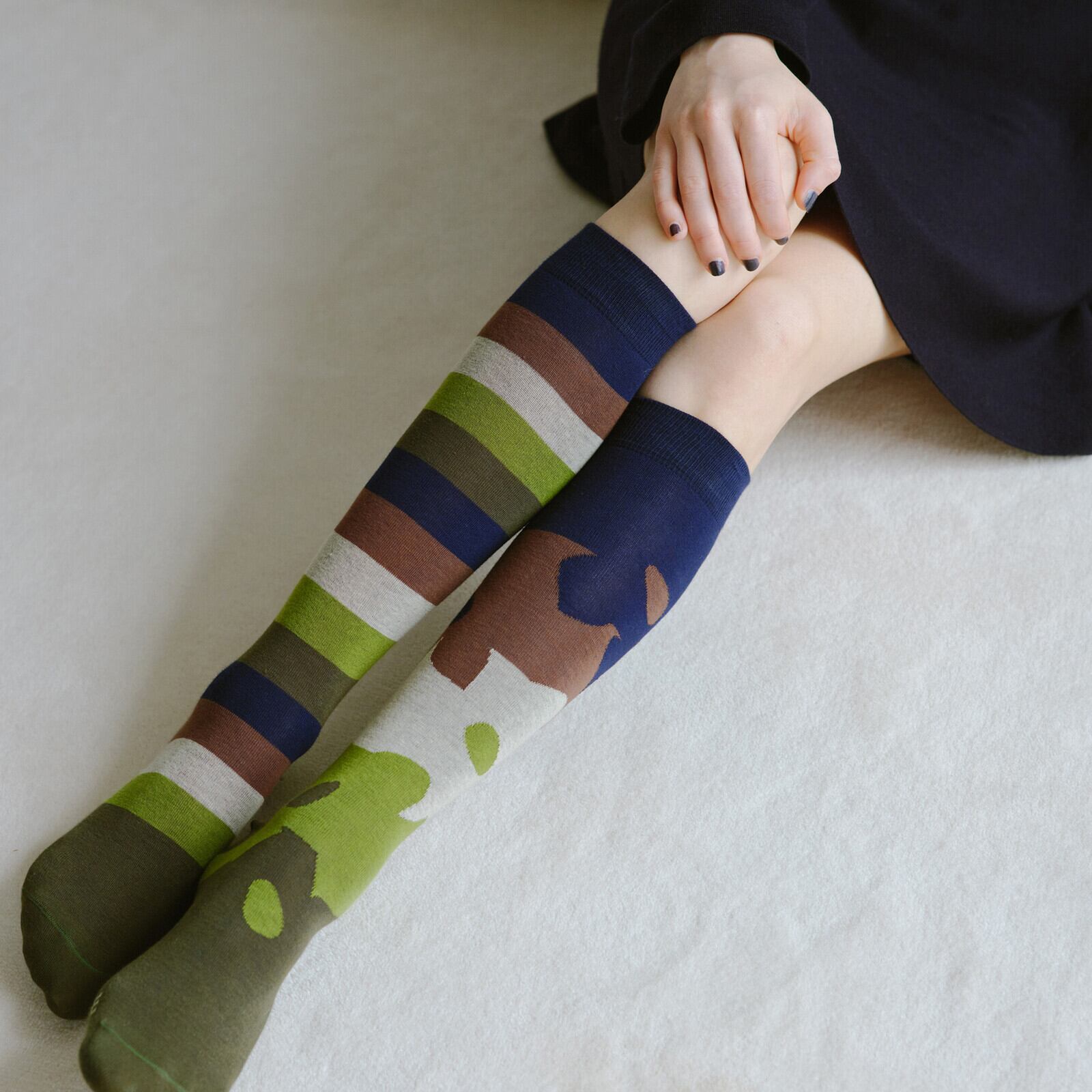 【2nd PALETTE】アート ハイソックス〈 matcha_border 〉| 日本製