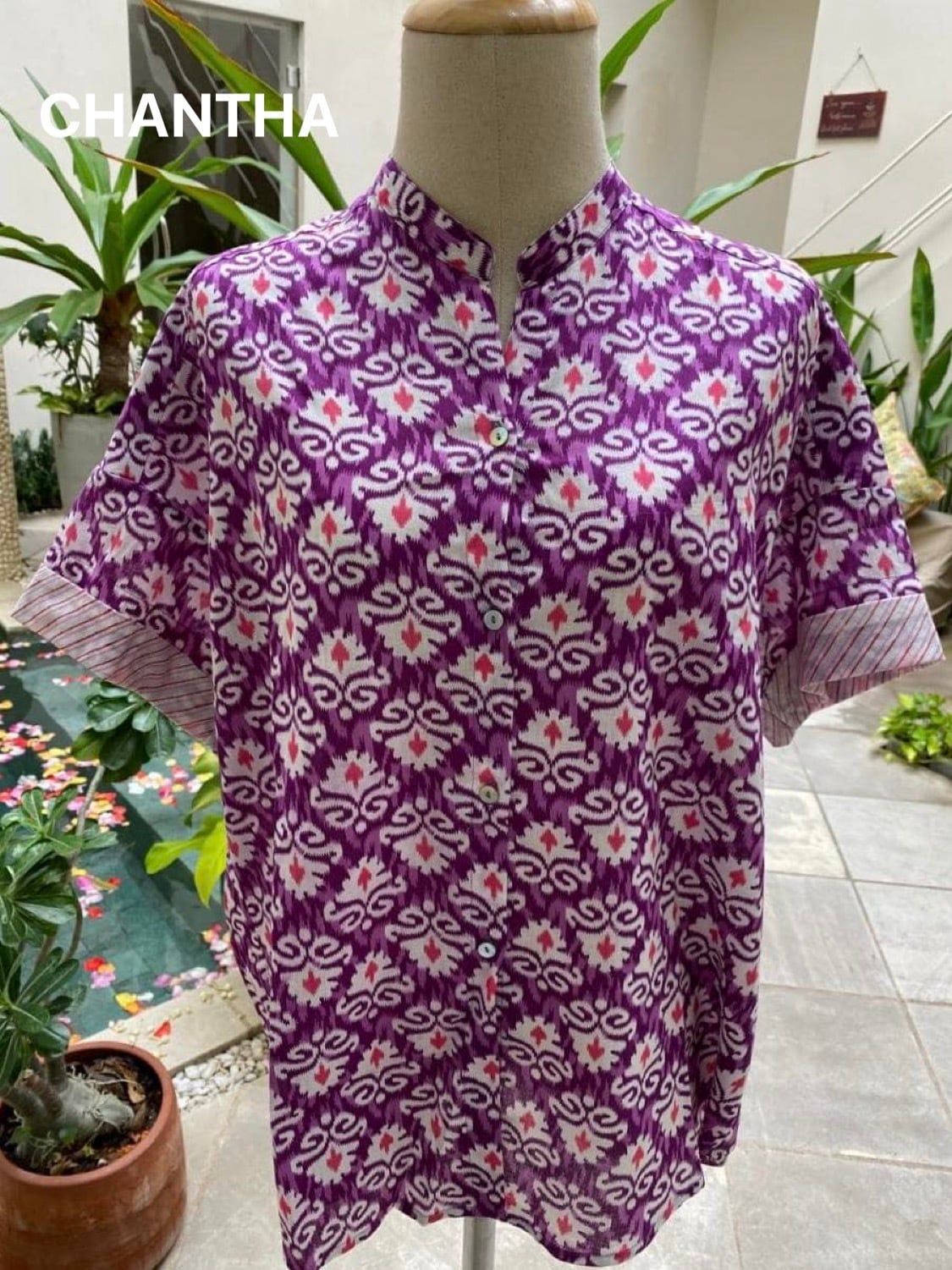 シャツ インド綿 手作り ピンク 涼しい ハンドメイド ブロックプリント