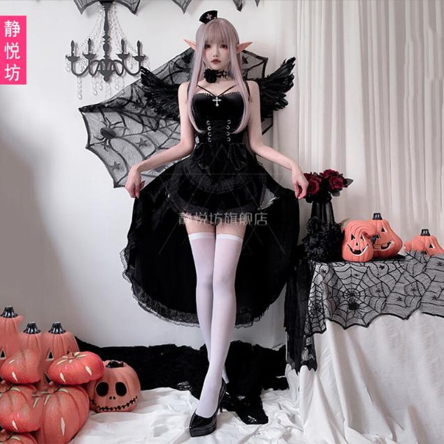 SEASONZ コスプレ ブランド 静悦坊 2点セットブラック バンパイア 吸血鬼 ハロウィン 仮装 イベント衣装 パーティ ゆめかわ ロリィタ lolita