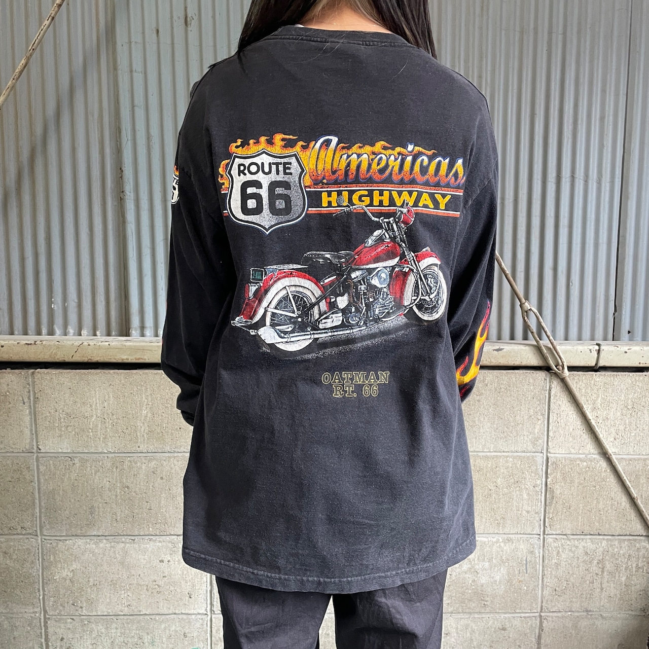 00年代 バイカー ”ROUTE66” 胸ロゴ 袖プリ ファイヤーパターン バック 