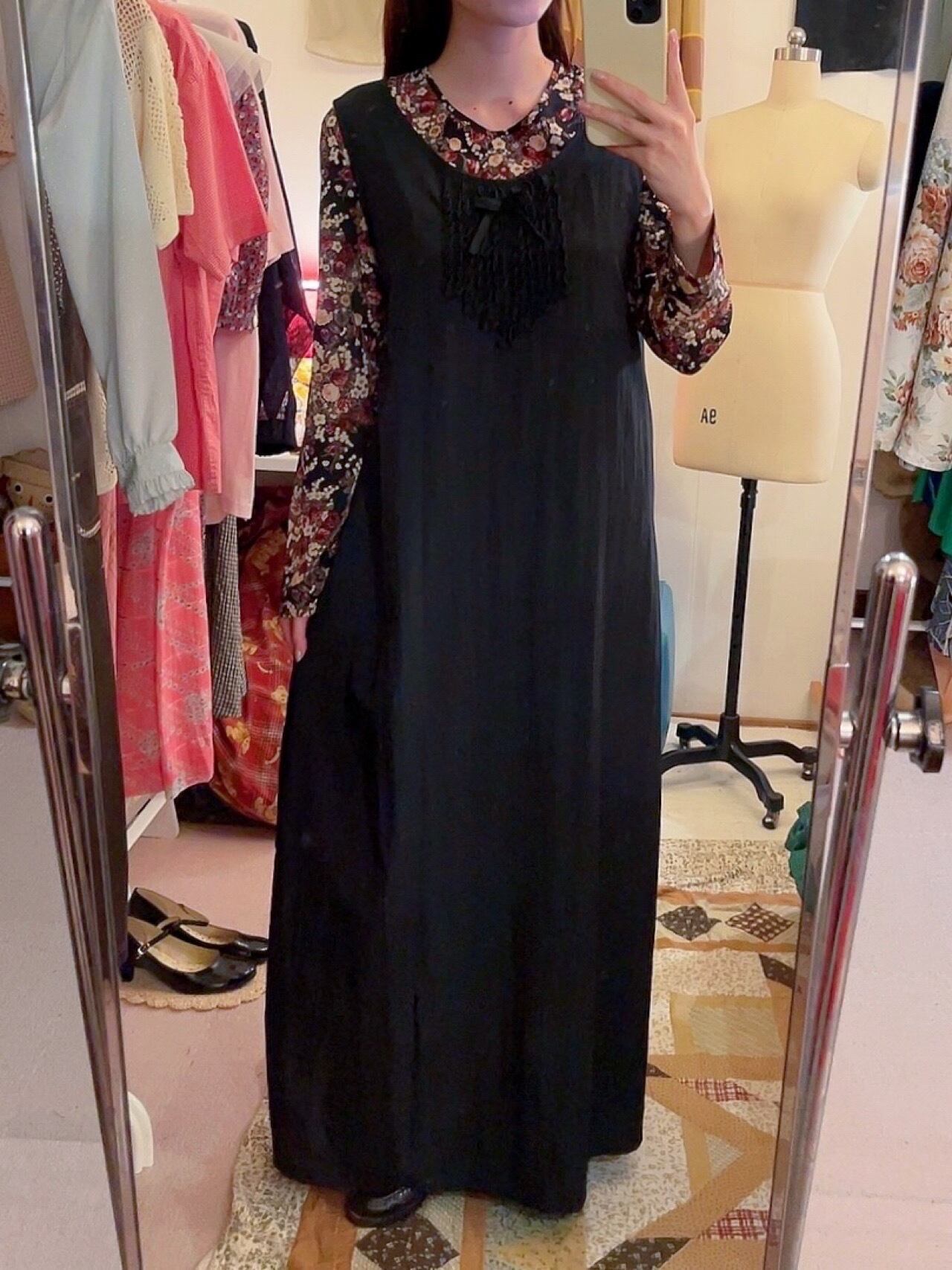 black frill ribbon jumper skirt