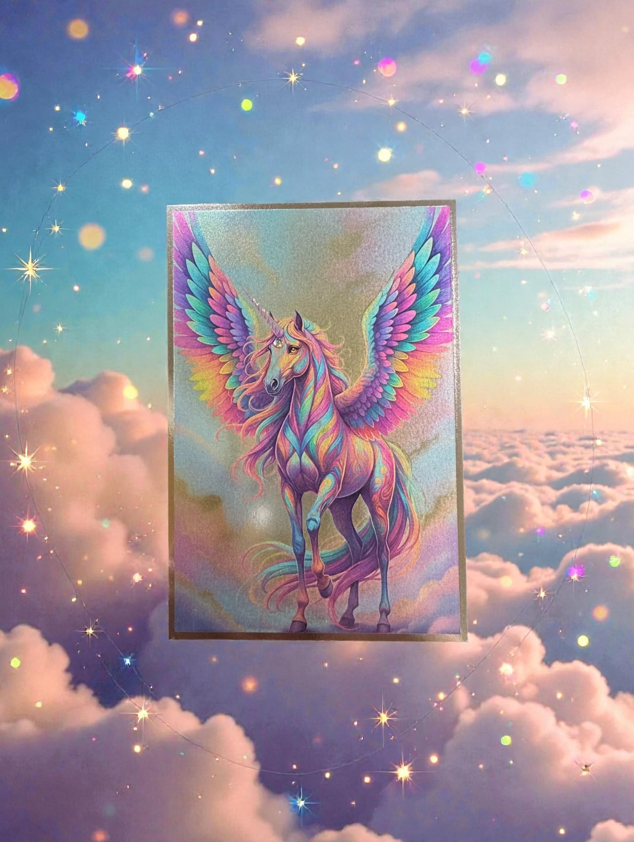 2026年開運待ち受け ペガサス×ユニコーン 水晶守り絵セット【飛躍・浄化・奇跡・願望成就】