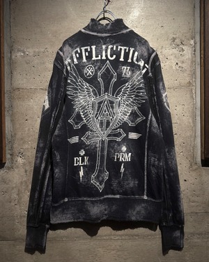 【Caka】“Affliction” Fade × Gothic Design Zip Up Sweat Jacket