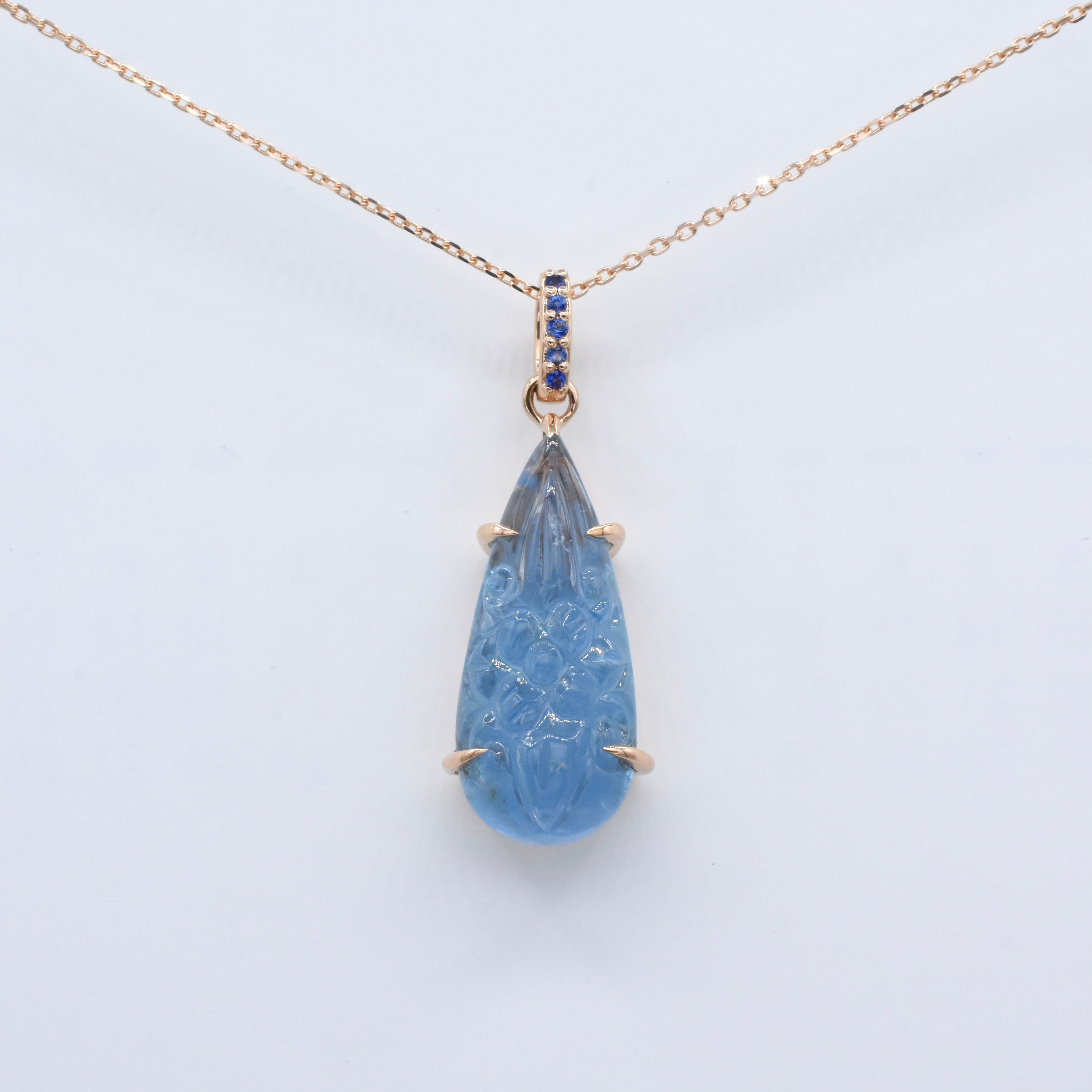 一点物 】アクアマリン フラワー カービング 18金 ピンクゴールド  