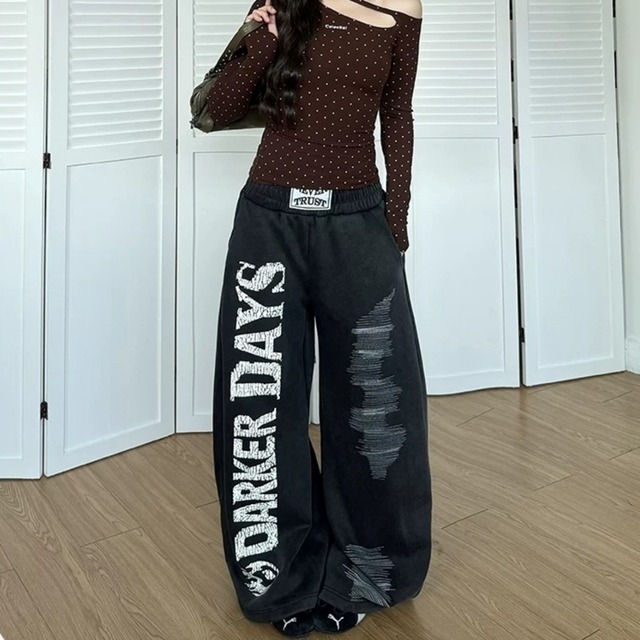 ロゴグラフィックダメージライクワイドスウェットパンツ 1col R02474