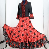 【美品 フラメンコ衣装】レッド SONIA JOHNES ソニアジョーンズ 上下セット ツーピース セットアップ 赤 黒 ブラック ボランテ