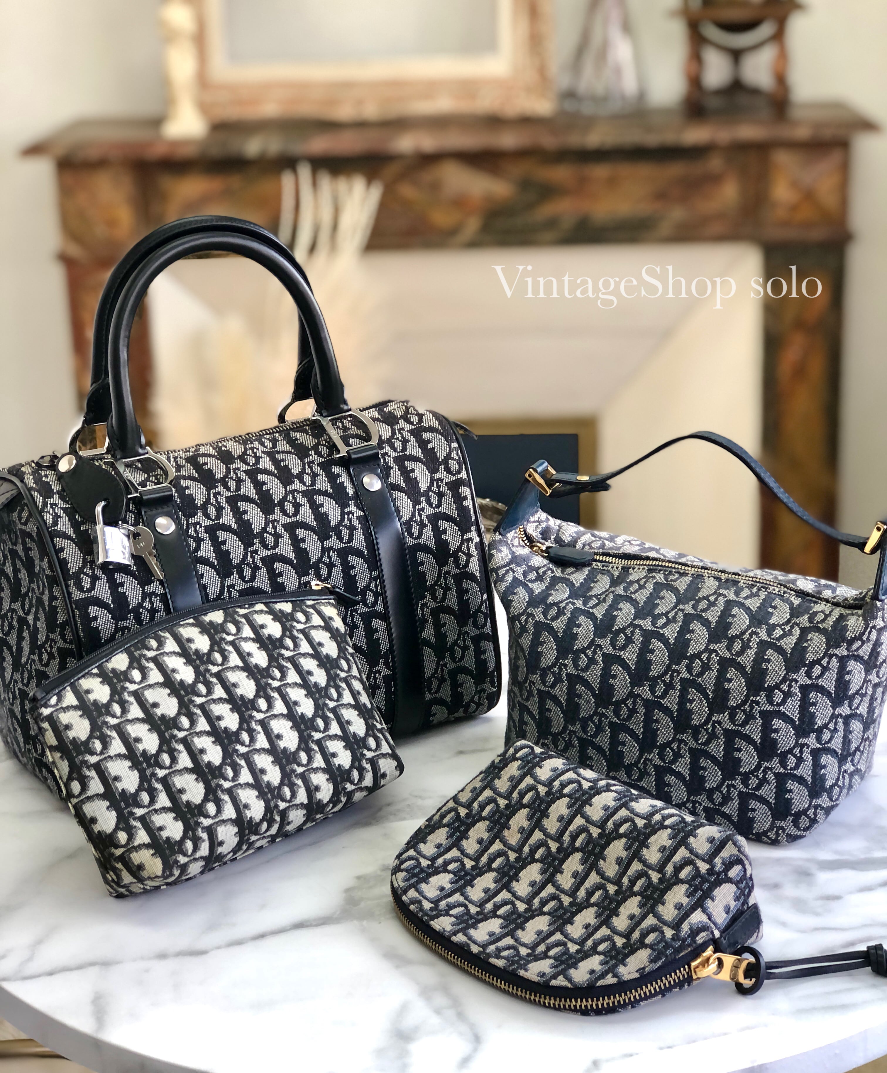 Christian Dior クリスチャン ディオール　オブリーク　トロッター　PVC×レザー　ポーチ　化粧ポーチ　ネイビー　vintage　 ヴィンテージ　オールド　hhv5ta | VintageShop solo powered by BASE