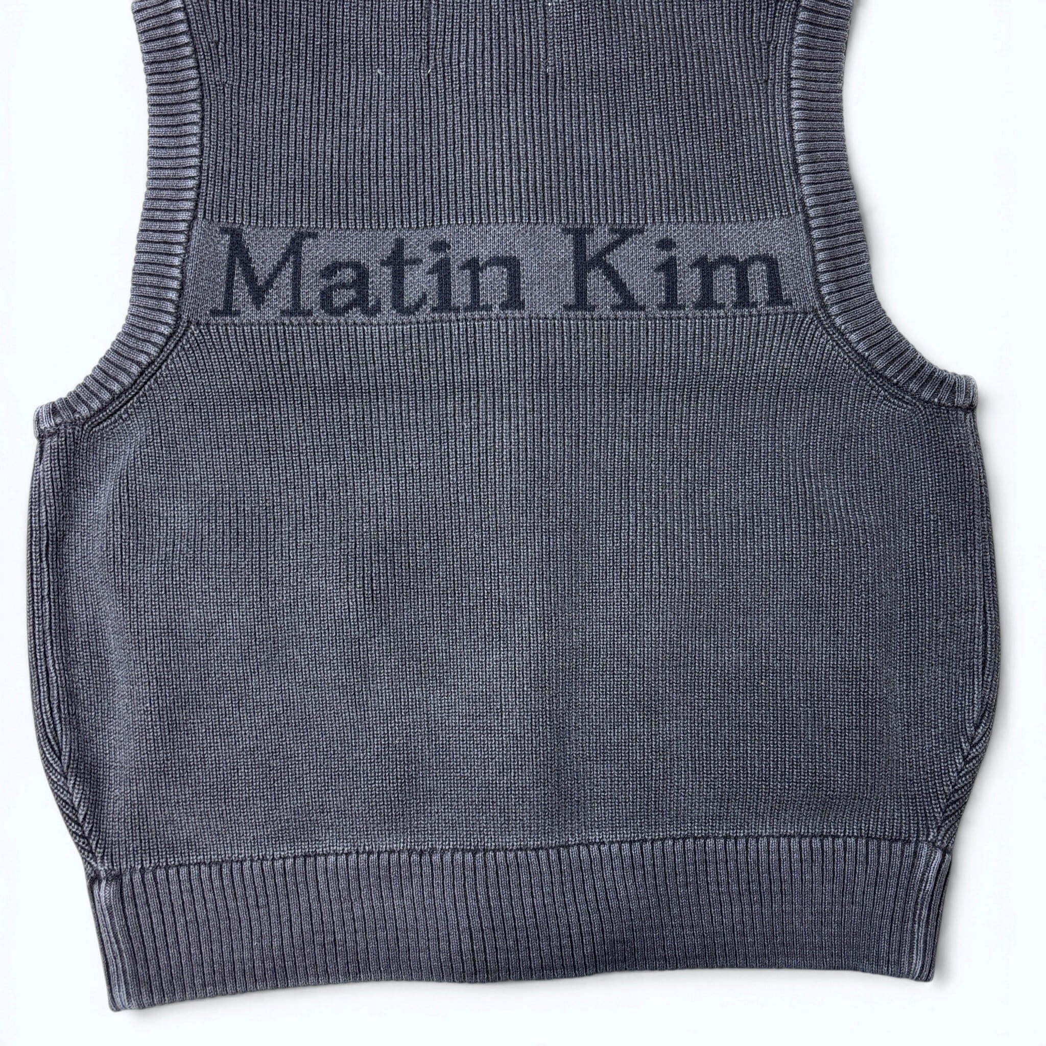 Matin Kim】 マーティンキム ロゴ ジップアップ ニットベスト グレー S