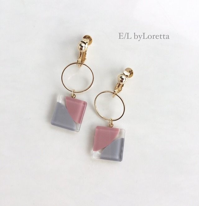 《全2色》Square color hoop pierce/ earring