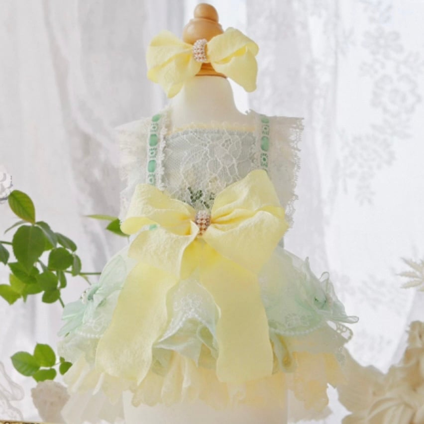 イエローリボンのグリーンワンピース 00313