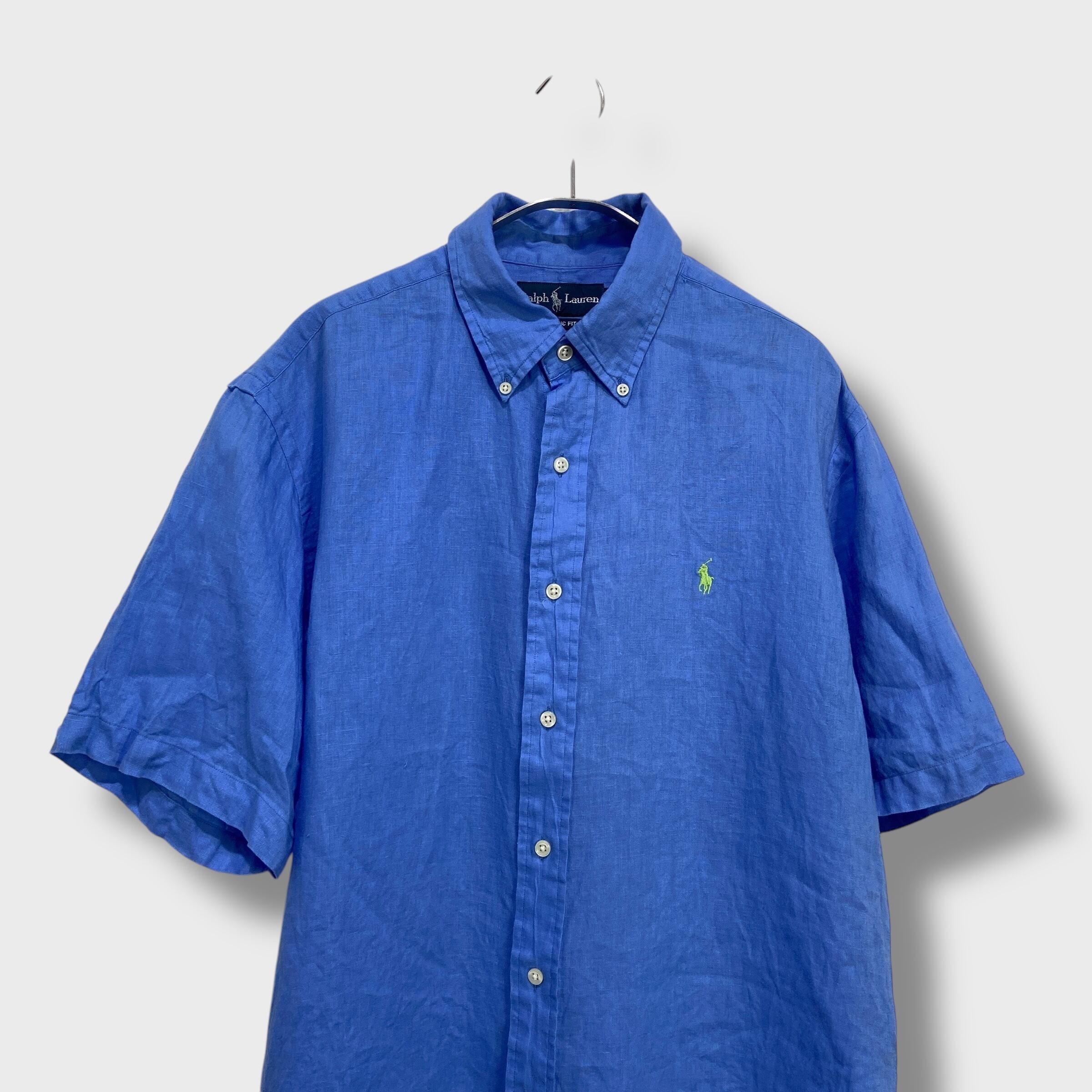 Ralph Lauren 半袖リネンシャツ クラシックフィット ブルー L | 古着屋 Uan