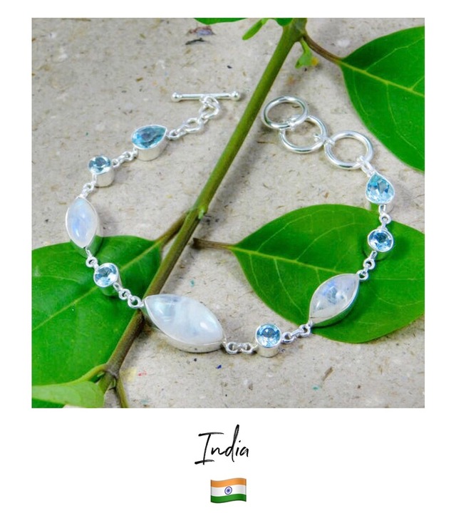 【Made in インド】Gem stone chain bracelet