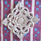 ブロックプリント生地【50cm単位】インド綿 ストライプ柄 白×赤×水色 #55423-RD3