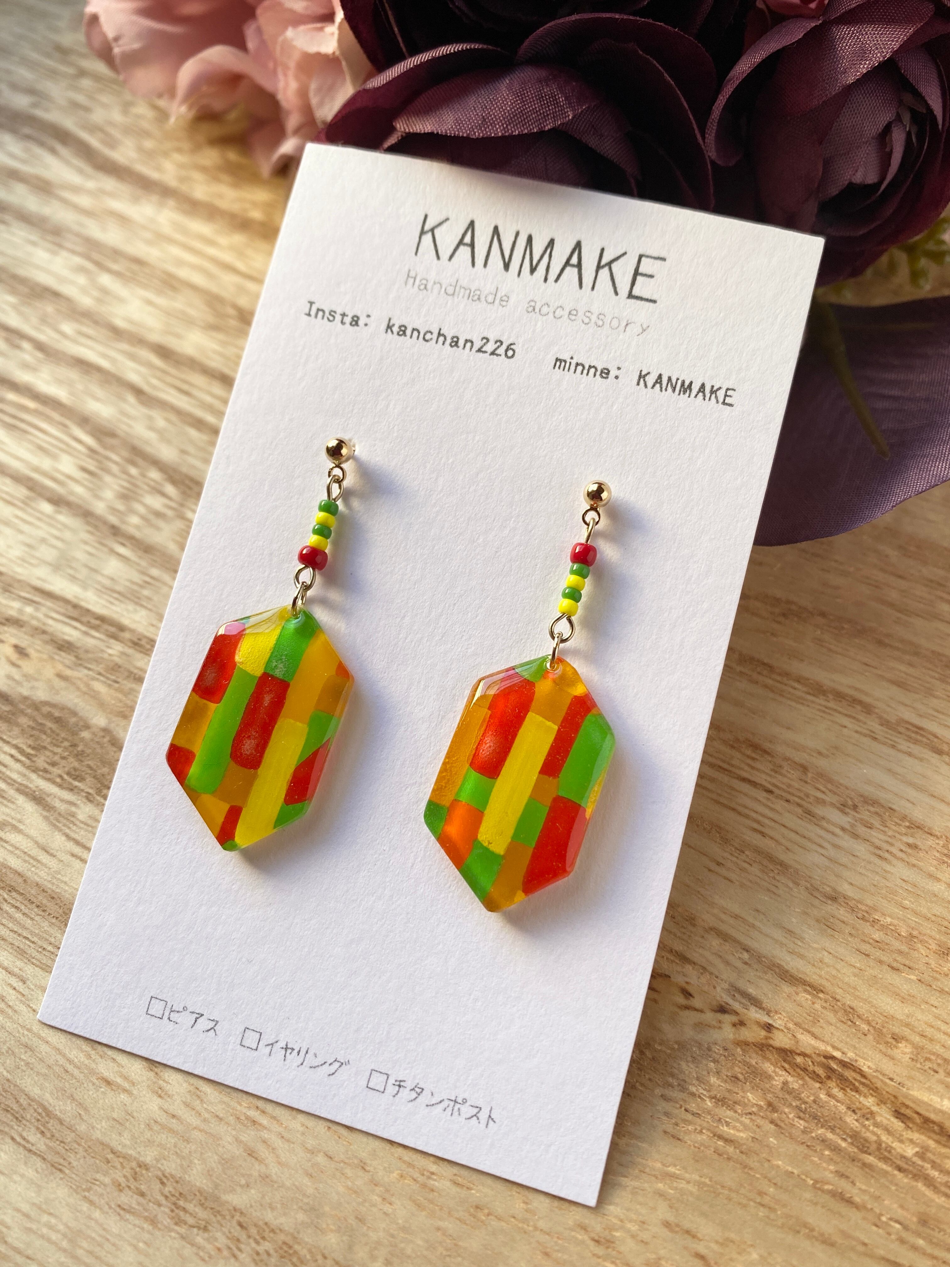 お値下げ・カラー変更　ピアス　イヤリング　全て1点ものです！ ピアス POPカラー【イヤリング変更可】 | KANMAKE