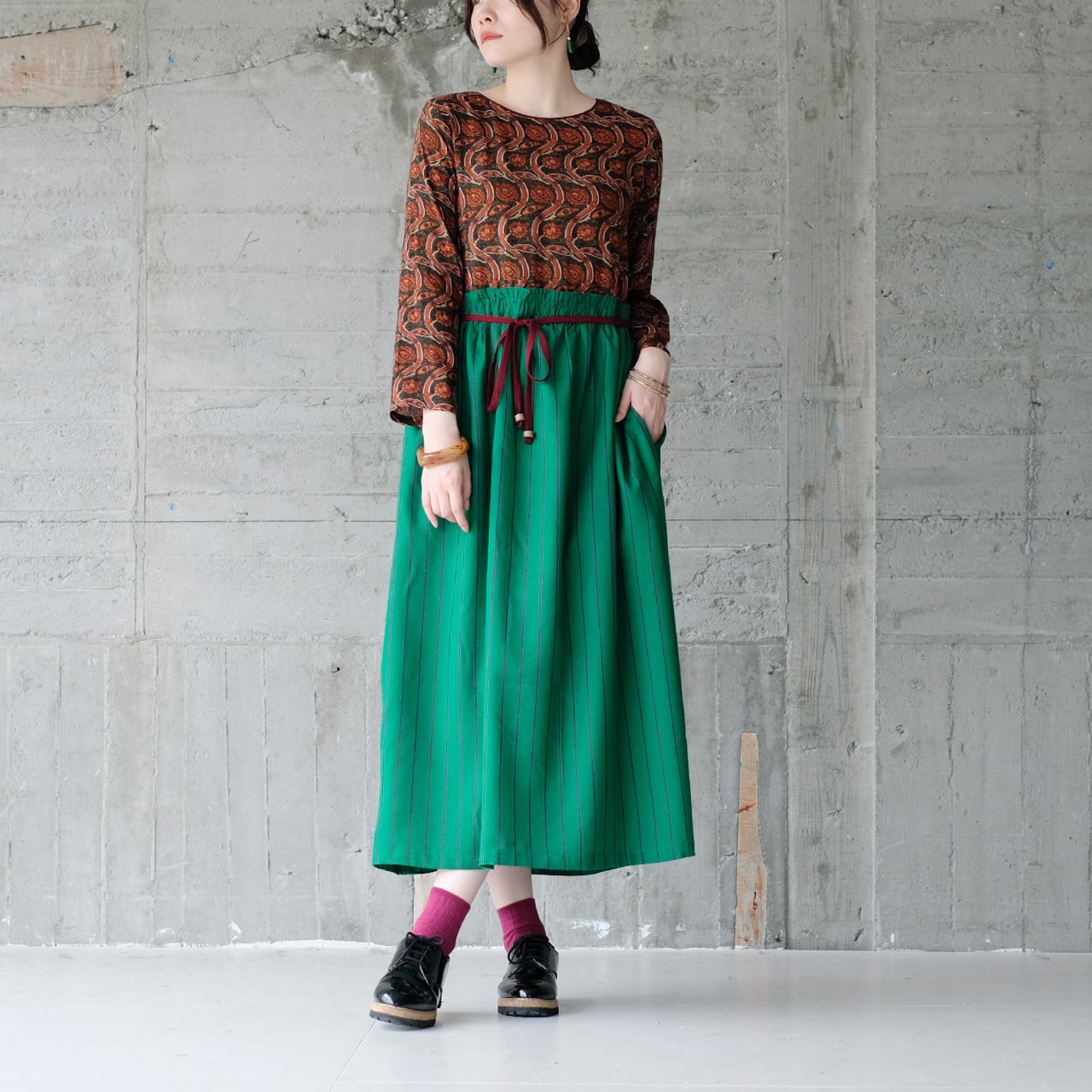 ホリデーシーズンにも♡華やかドッキングワンピース(25w-09)グリーン