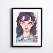 Long Hair Girl|ロングヘアの少女を描いたレトロポップアートポスター|シティポップテイストでおしゃれ空間を演出する一枚A4ポスター