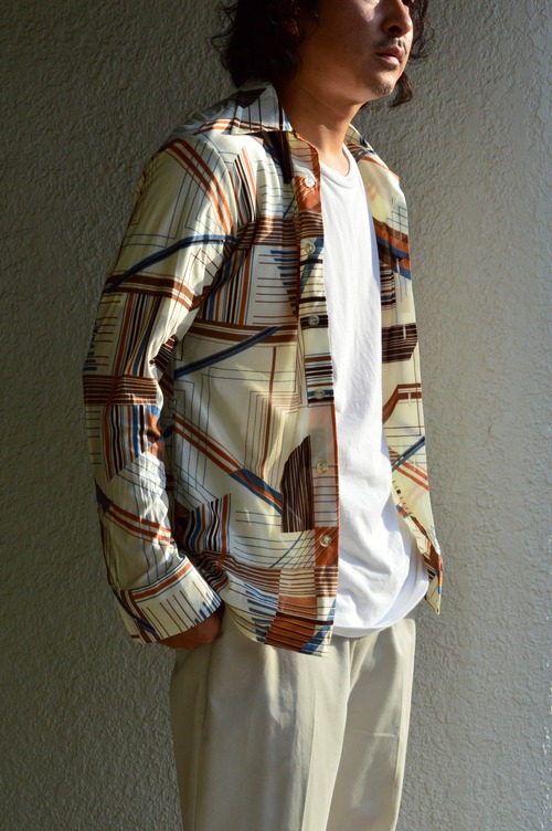 CHALLENGER 1970's From USA Acetate Old Shirt Retro Geometry Design チャレンジャー 70s アセテート オールドシャツ