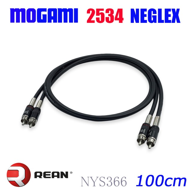 MOGAMI 2534 RCAオーディオラインケーブル 2本セット ブラック｜4芯OFC無酸素銅スタークワッド構造｜国内製作ハンドメイド｜組み替え仕様（後方ブラック・先端ニッケルメッキ）｜ REAN NYS366BG/366 N  100cm
